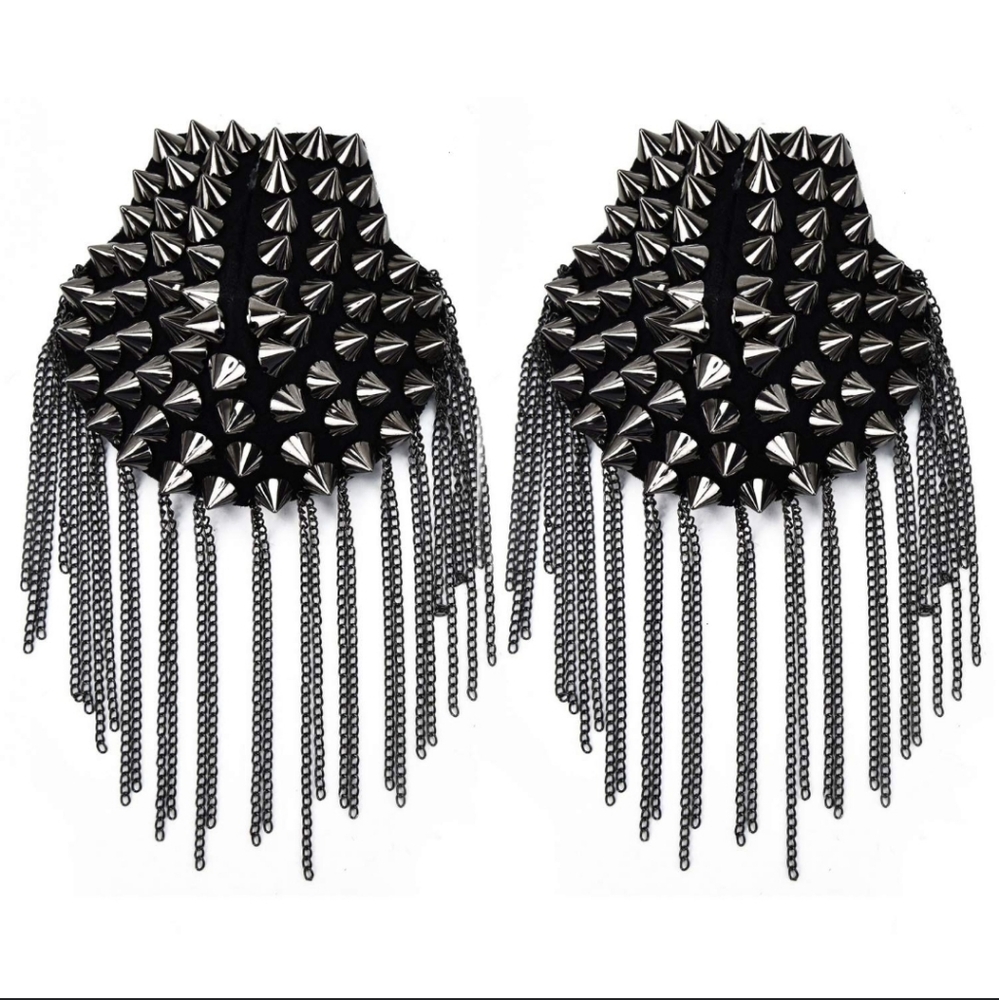 Black and Silver Studded Fringe Epaulet 2-pack